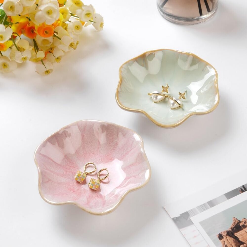 Lotus Leaf Shape Decorative Ring Tray, Small Key Bowl, Ceramic Trinket Tray Jewe - Picture 5 of 8